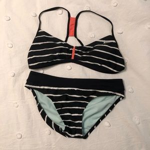 Nike Black and White Striped Bikini